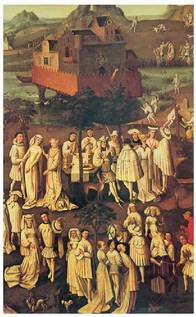 Borgoinako Filipe �Onberaren� gorteko festa bat irudikatzen duen margolana, ustez van Eickena, 1430 ingurukoa.<br><br>